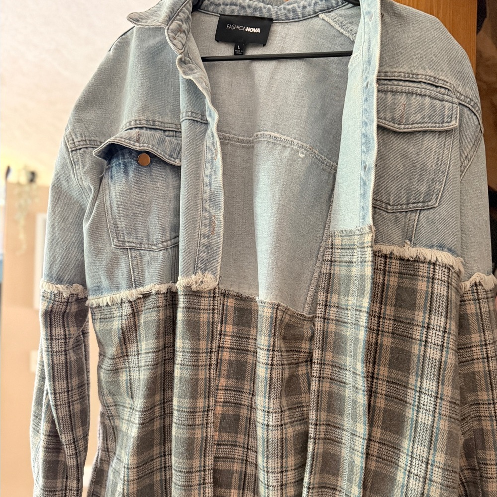Fashion Nova Blue and Gray Jean Jacket